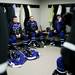 Pioneer players in the locker room during first intermission of the game against Livonia Stevenson on Tuesday, March 5. Daniel Brenner I AnnArbor.com